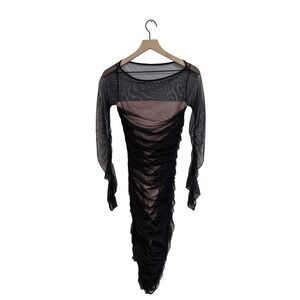 Chiara Boni La Petite Robe Ruched Mesh Overlay Illusion Sleeve Dress Black 38 S